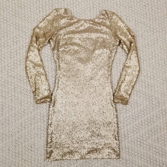 Dress The Population Gold Mini Sequin Bodycon Dress Sz Small - Picture 7 of 10